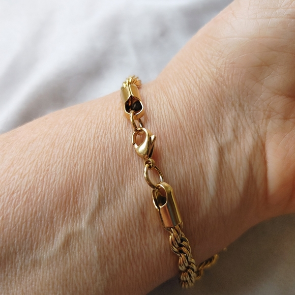 Gold Bracelet Rope Chain 18K PVD Gold Plated Stainless Steel Twist - Picture 7 of 9